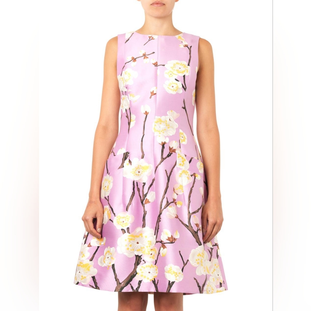 SOLD$2,590 OSCAR DE LA RENTA STUNNING CHERRY BLOSSOM SILK WOOL DRESS US 4 - Picture 2 of 16
